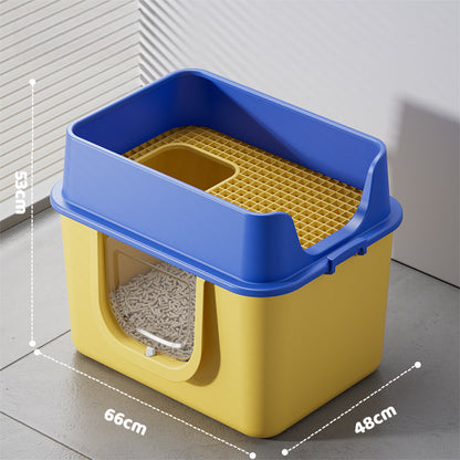 Extra Large Cat Litter Box High Sided with Grate Entry