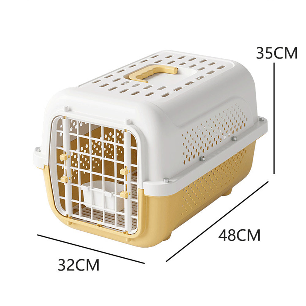Air Traveller Portable Pet Carrier for Cats & Small Dogs – Cream Yellow, with Tray & Bowl