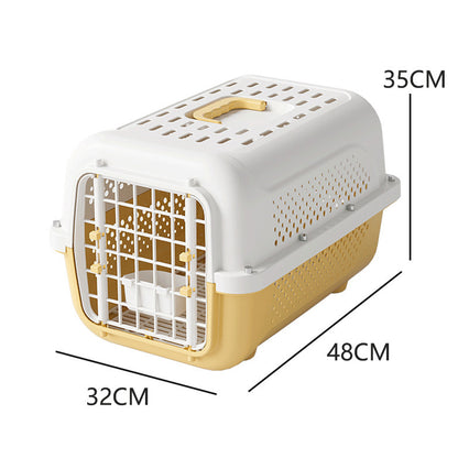 Air Traveller Portable Pet Carrier for Cats & Small Dogs – Cream Yellow, with Tray & Bowl