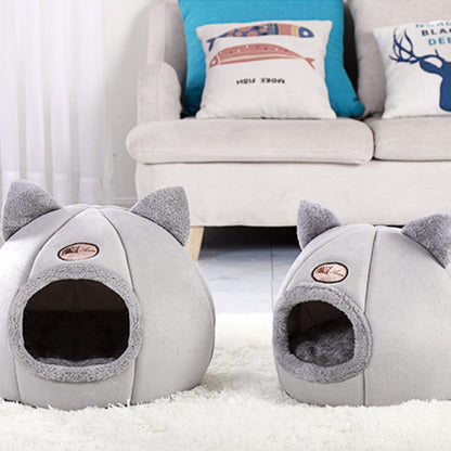 Enclosed Cat Bed House Cozy Warm Grey Large