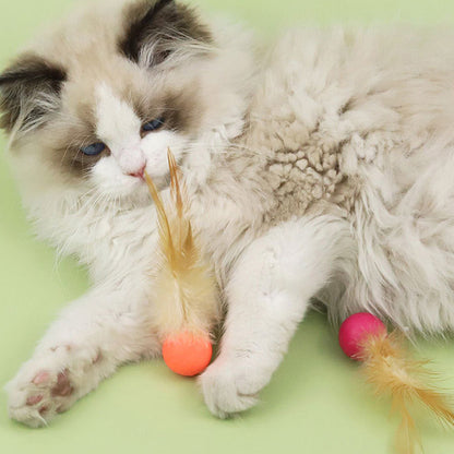 Cat Toy Bouncy Ball Feather Interactive 3 Pack