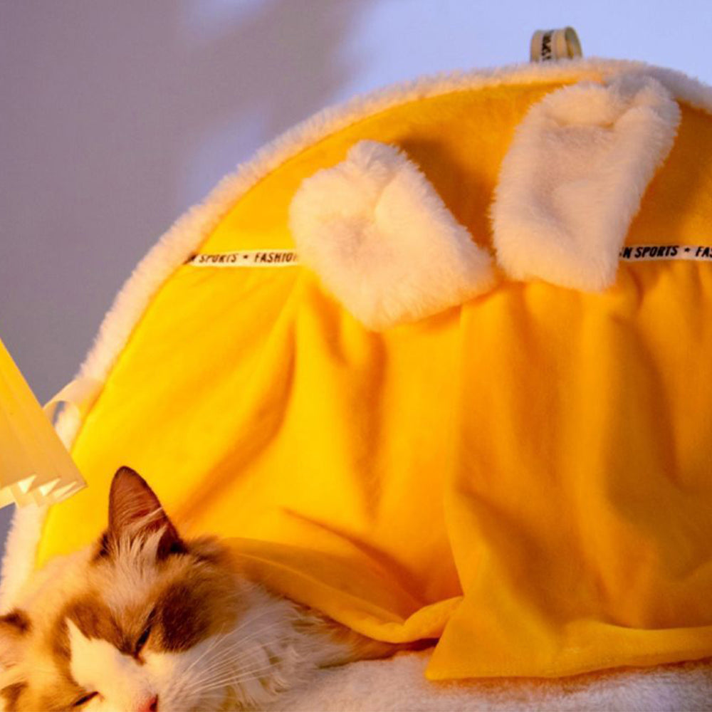 Enclosed Cat Bed | Warm House with Curtain — Bunny Design