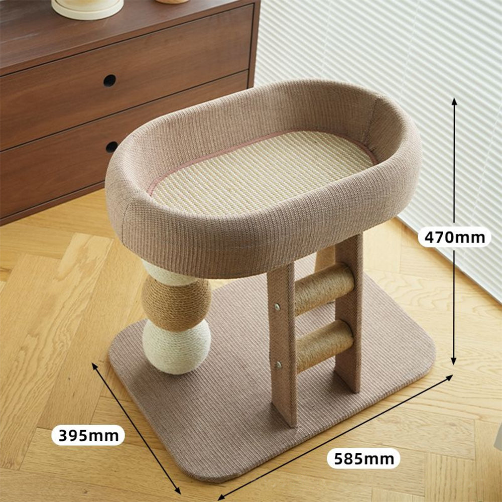 Low Cat Tree with Raised Bed & Sisal Scratching Posts – Step Design