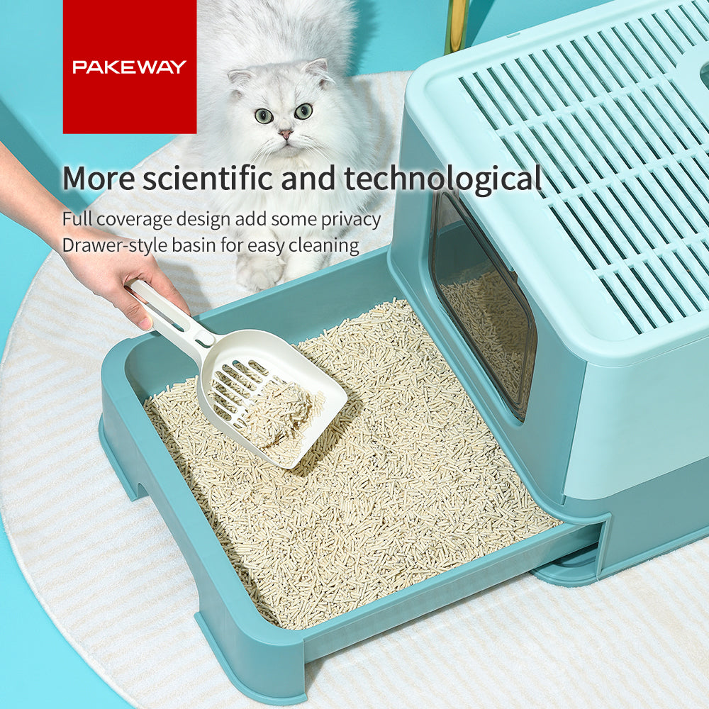 PAKEWAY Foldable Enclosed Cat Litter Box