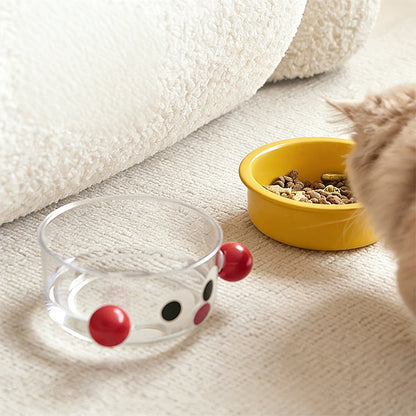 Anti-Tip Ergonomic Food & Water Bowl Set  Ceramic Double Cat Bowl - Yellow Big Eye