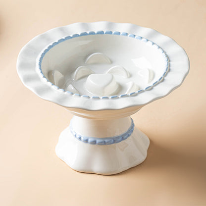 Ceramic Slow Feeder Pet Bowl – Anti-Gulping Scalloped Edge (Random Style 1pcs)