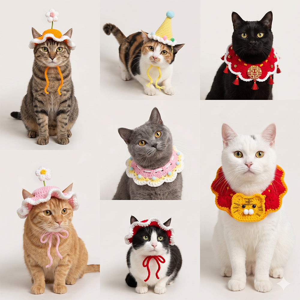 Pet Hat & Scarf | Handmade Knitted Costume for Cats & Dogs