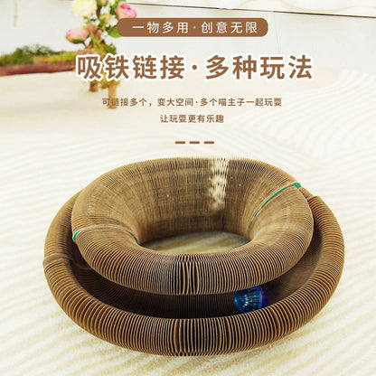 Pink Foldable Accordion Cat Scratcher – Magnetic Corrugated Cardboard Toy