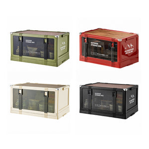 Foldable Camping Storage Box with Wooden Lid – Stackable Car Boot Organiser