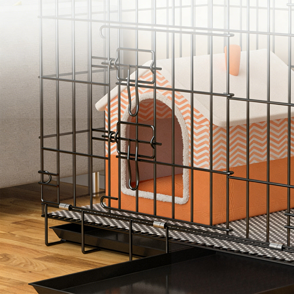 Double Door Multi-Function Pet Crate with Tray & Pad 70x50x60cm