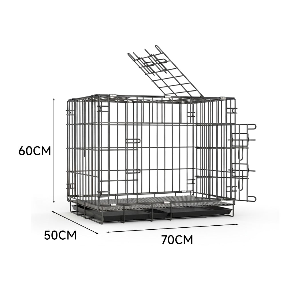 Double Door Multi-Function Pet Crate with Tray & Pad 70x50x60cm