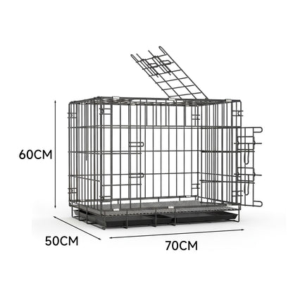 Double Door Multi-Function Pet Crate with Tray & Pad 70x50x60cm