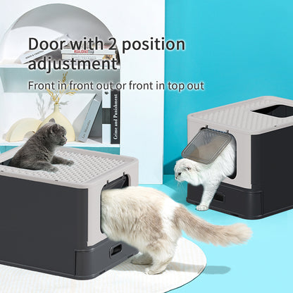 PAKEWAY Foldable Enclosed Cat Litter Box with Stainless Steel Tray 54.2x42.2x38cm