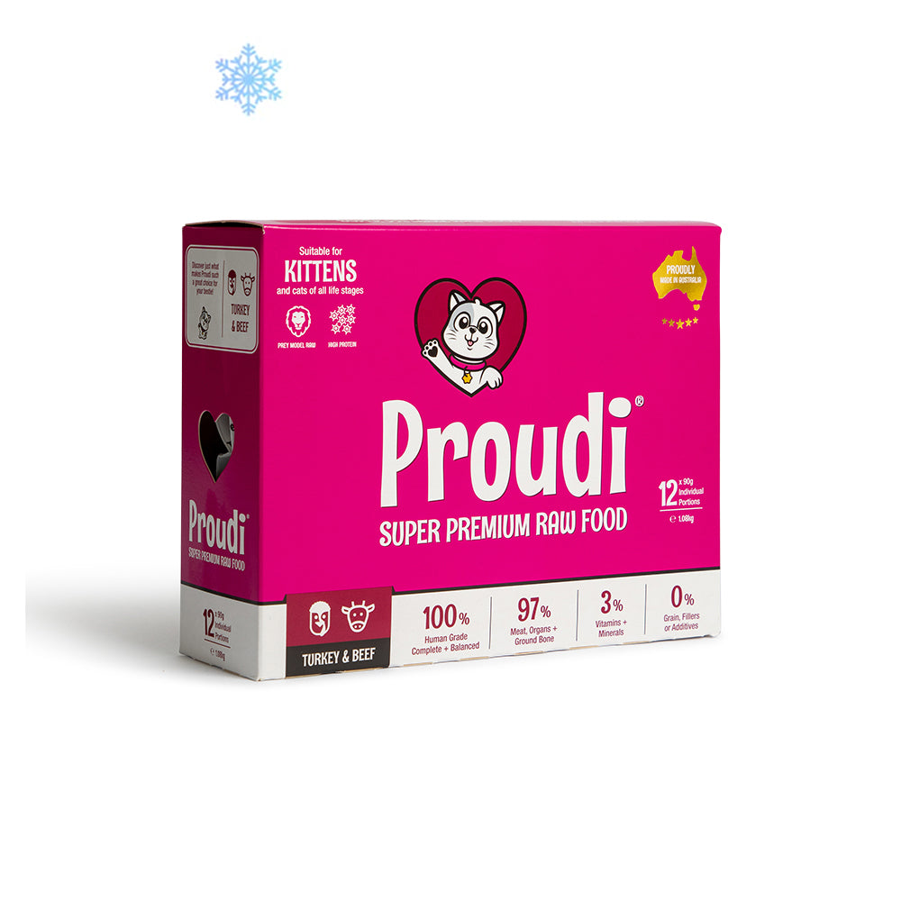 PROUDI Premium Frozen Turkey & Beef Raw Kitten Food 1.08kg