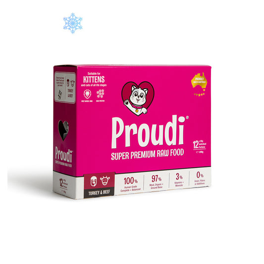 PROUDI Premium Frozen Turkey & Beef Raw Kitten Food 1.08kg