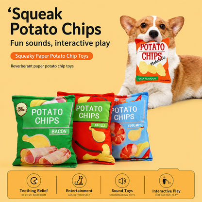 Dog Toy Plush Crinkle Squeaky Chips Bag Interactive Toy