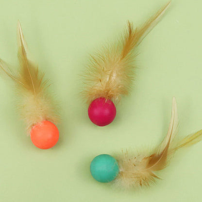 Cat Toy Bouncy Ball Feather Interactive 3 Pack