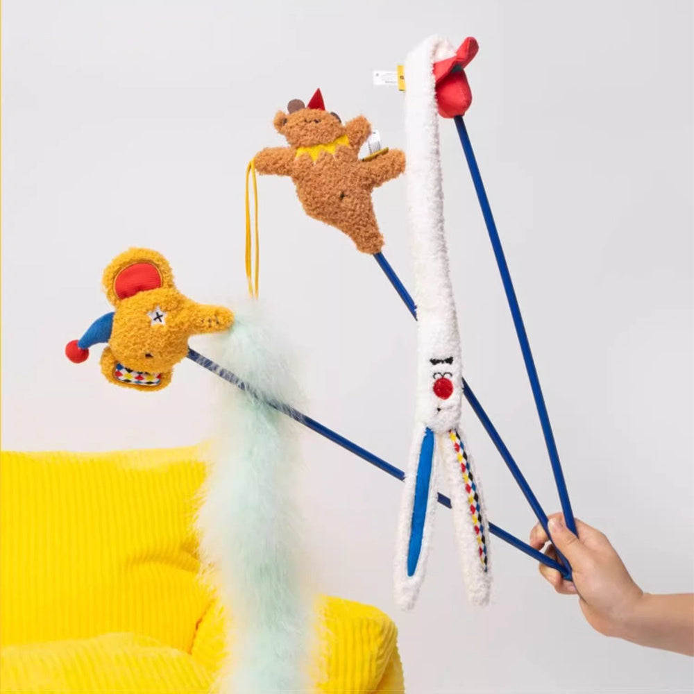 Circus Cat Teaser Wand - Interactive Feather Toy With Bell & Crinkle Sound
