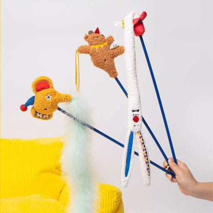 Circus Cat Teaser Wand - Interactive Feather Toy With Bell & Crinkle Sound