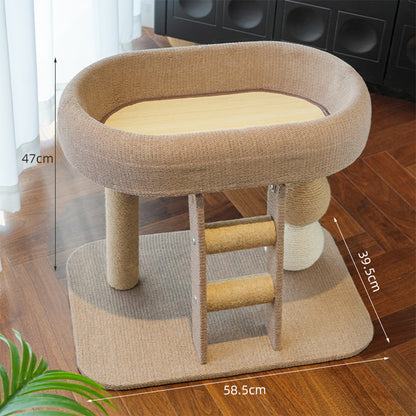 Low Cat Tree with Raised Bed & Sisal Scratching Posts – Step Design