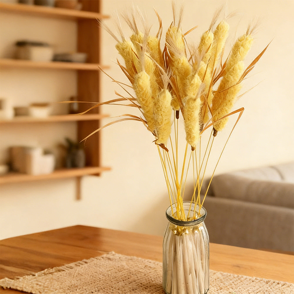 Natural Wheat Ear Cat Teaser Wand - Wooden Handle Interactive Toy