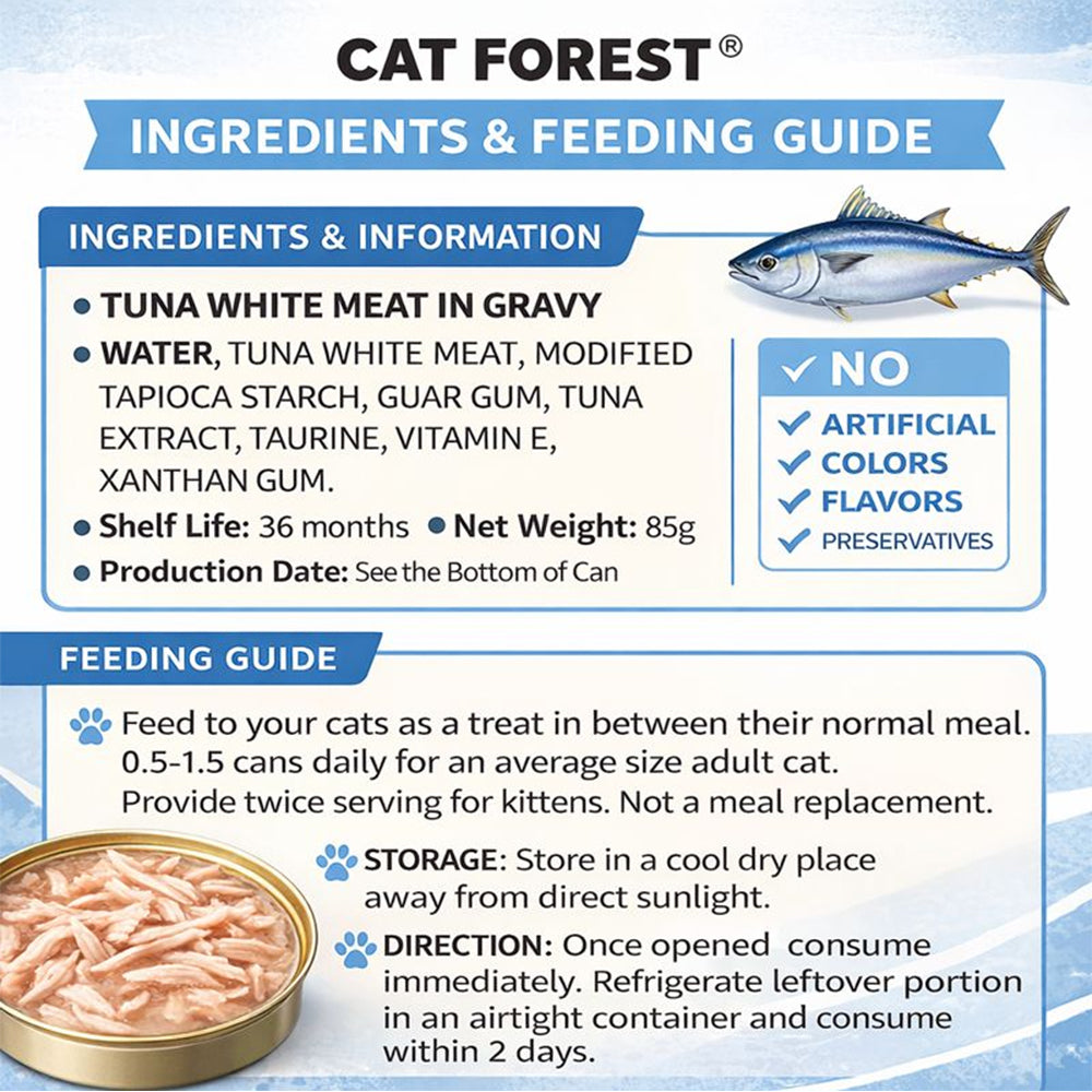 CAT FOREST Classic Tuna White Meat With Mackerel In Gravy Cat Canned Food