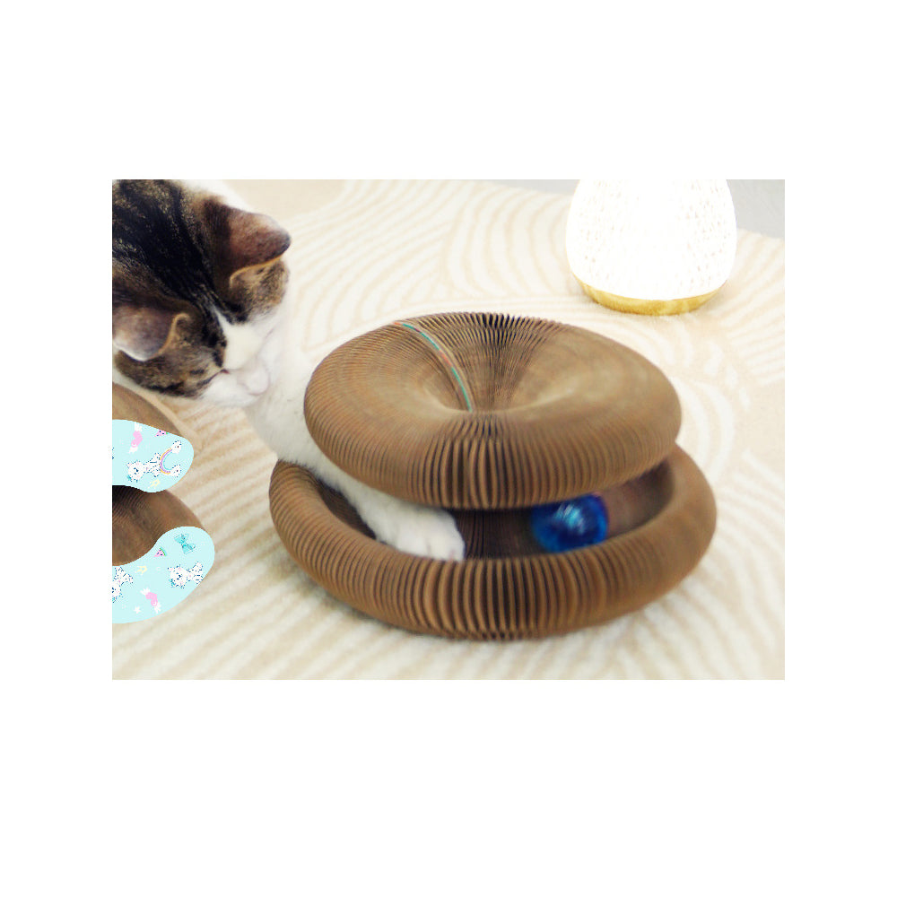 Pink Foldable Accordion Cat Scratcher – Magnetic Corrugated Cardboard Toy