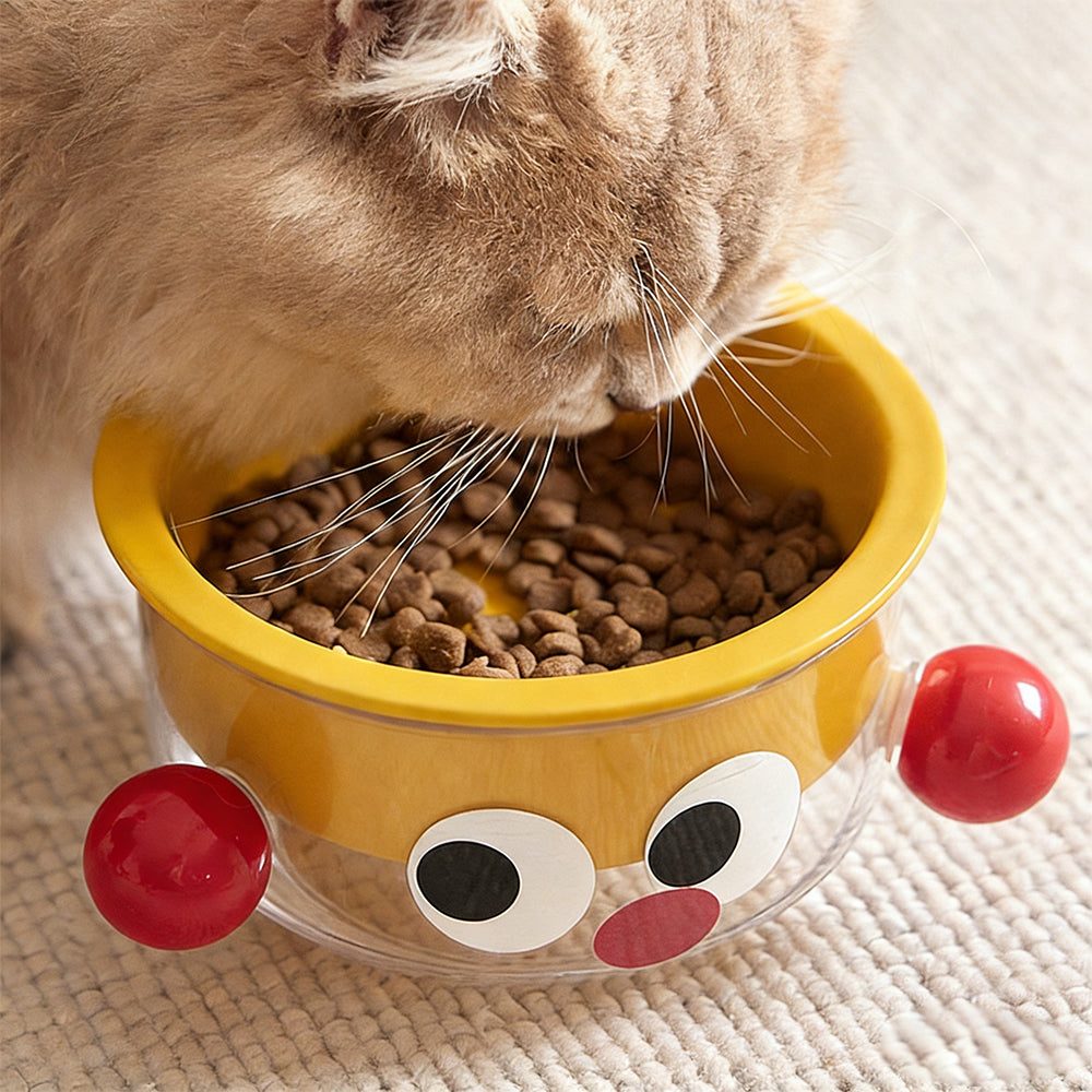 Anti-Tip Ergonomic Food & Water Bowl Set  Ceramic Double Cat Bowl - Yellow Big Eye
