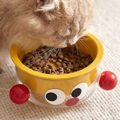 Anti-Tip Ergonomic Food & Water Bowl Set  Ceramic Double Cat Bowl - Yellow Big Eye