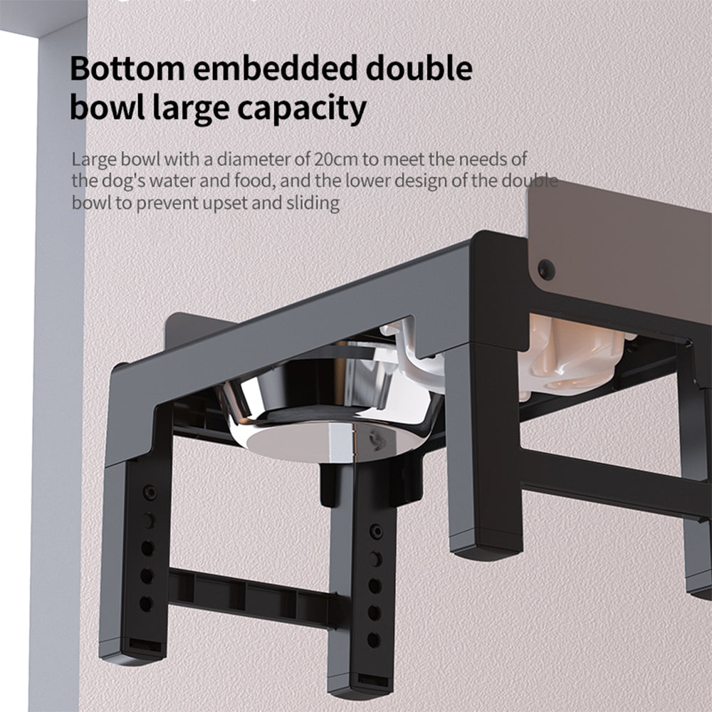 PAKEWAY Lifting Bowl With Five Height Adjustable(One Steel Bowl, One Slow Feeder)