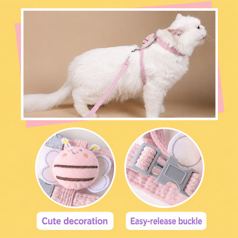 Cat Harness & Leash Set – Escape-Proof Adjustable Design | Yellow & Pink
