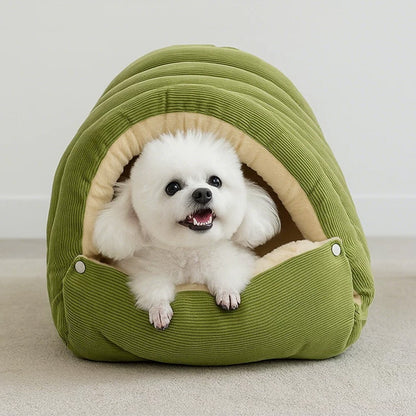 Enclosed Plush Cat Bed Cozy Winter Nest