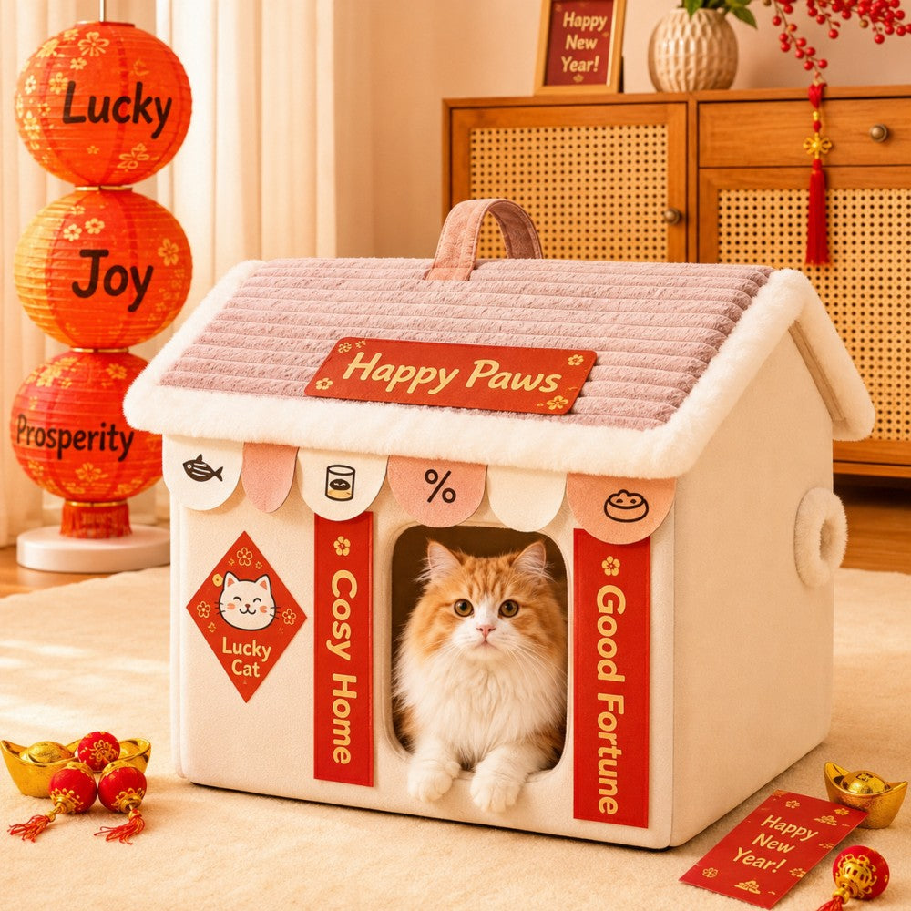 Enclosed Plush Tent Cat Bed Cozy Winter House