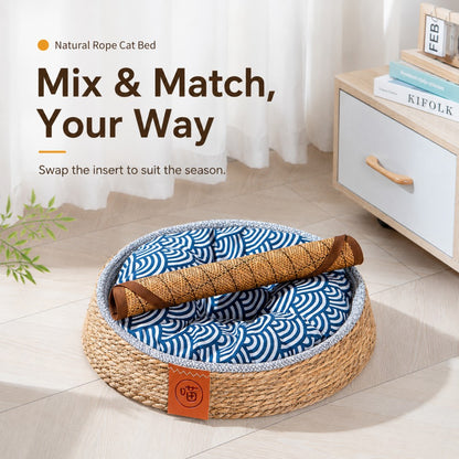 Woven Straw Cat Bed with Removable Mat – All Season