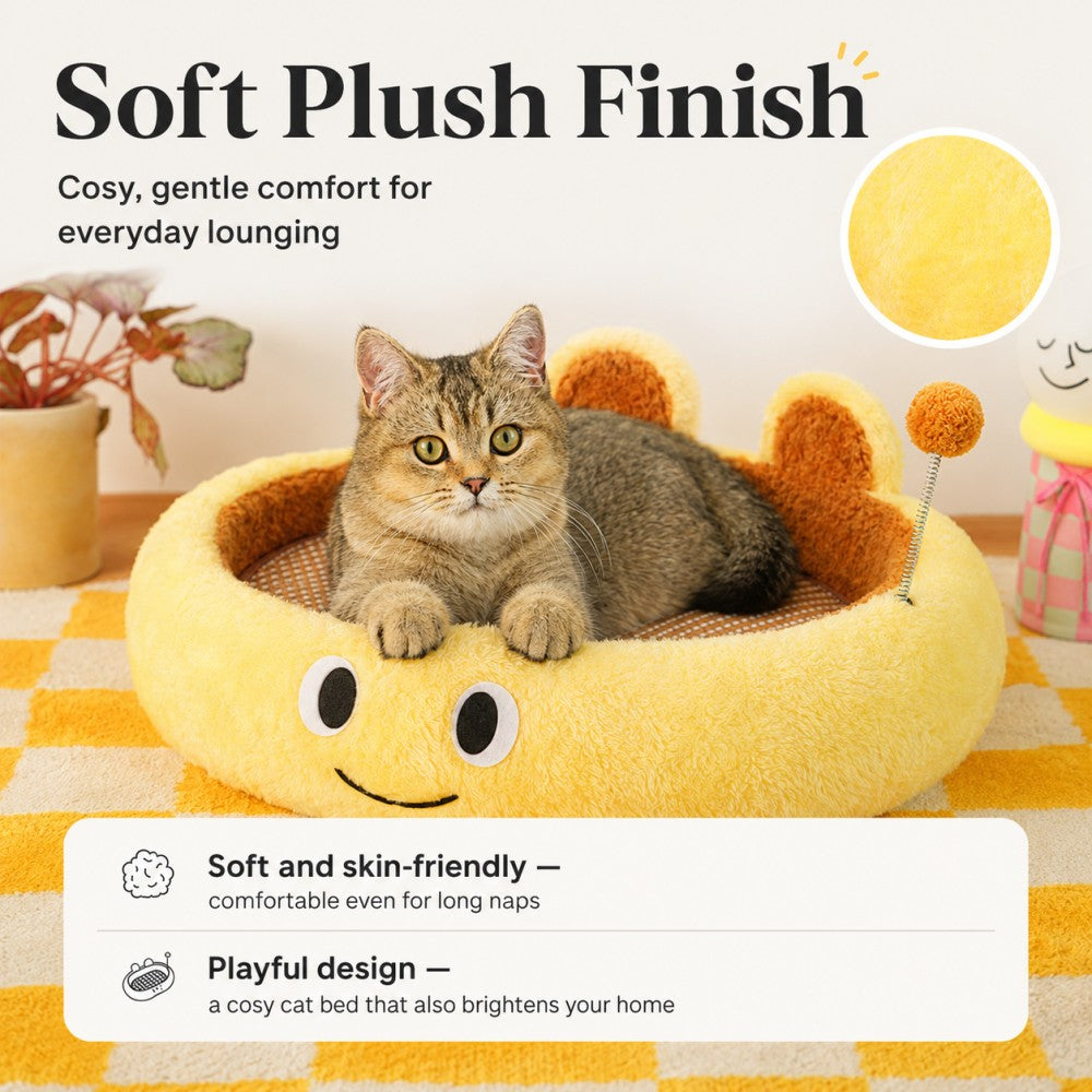 Plush Cat Scratcher Bed Cozy Soft-Yellow Plush