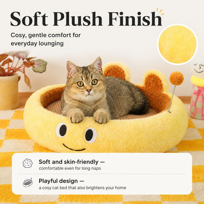 Plush Cat Scratcher Bed Cozy Soft-Yellow Plush