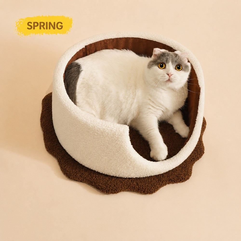 Enclosed Cat Bed Chocolate Cookie House Cozy Warm