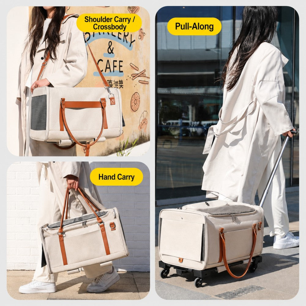 Large Capacity Rolling Pet Carrier Backpack for Cats and Dogs