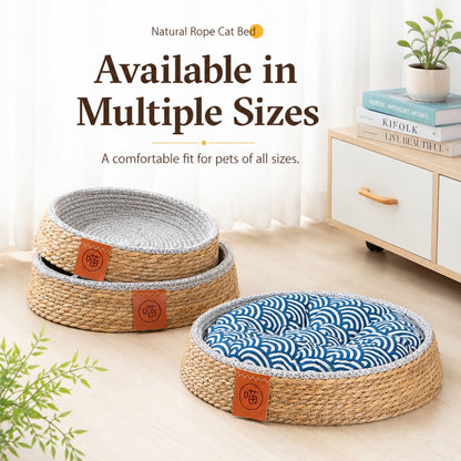 Woven Straw Cat Bed with Removable Mat – All Season