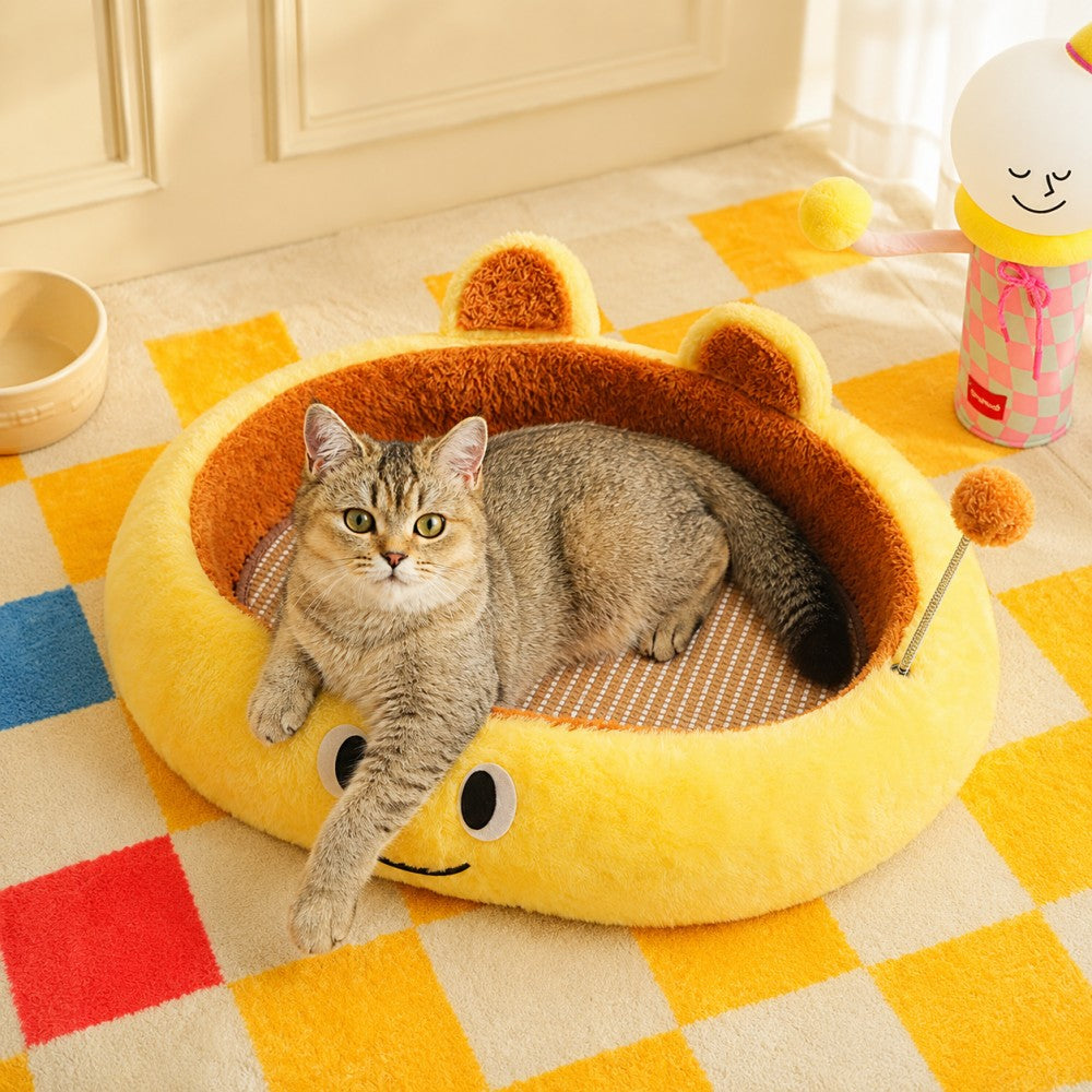 Plush Cat Scratcher Bed Cozy Soft-Yellow Plush
