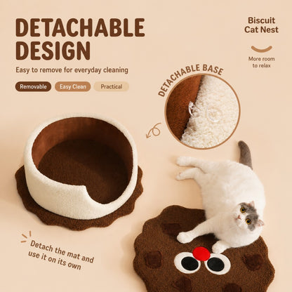 Enclosed Cat Bed Chocolate Cookie House Cozy Warm