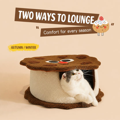 Enclosed Cat Bed Chocolate Cookie House Cozy Warm