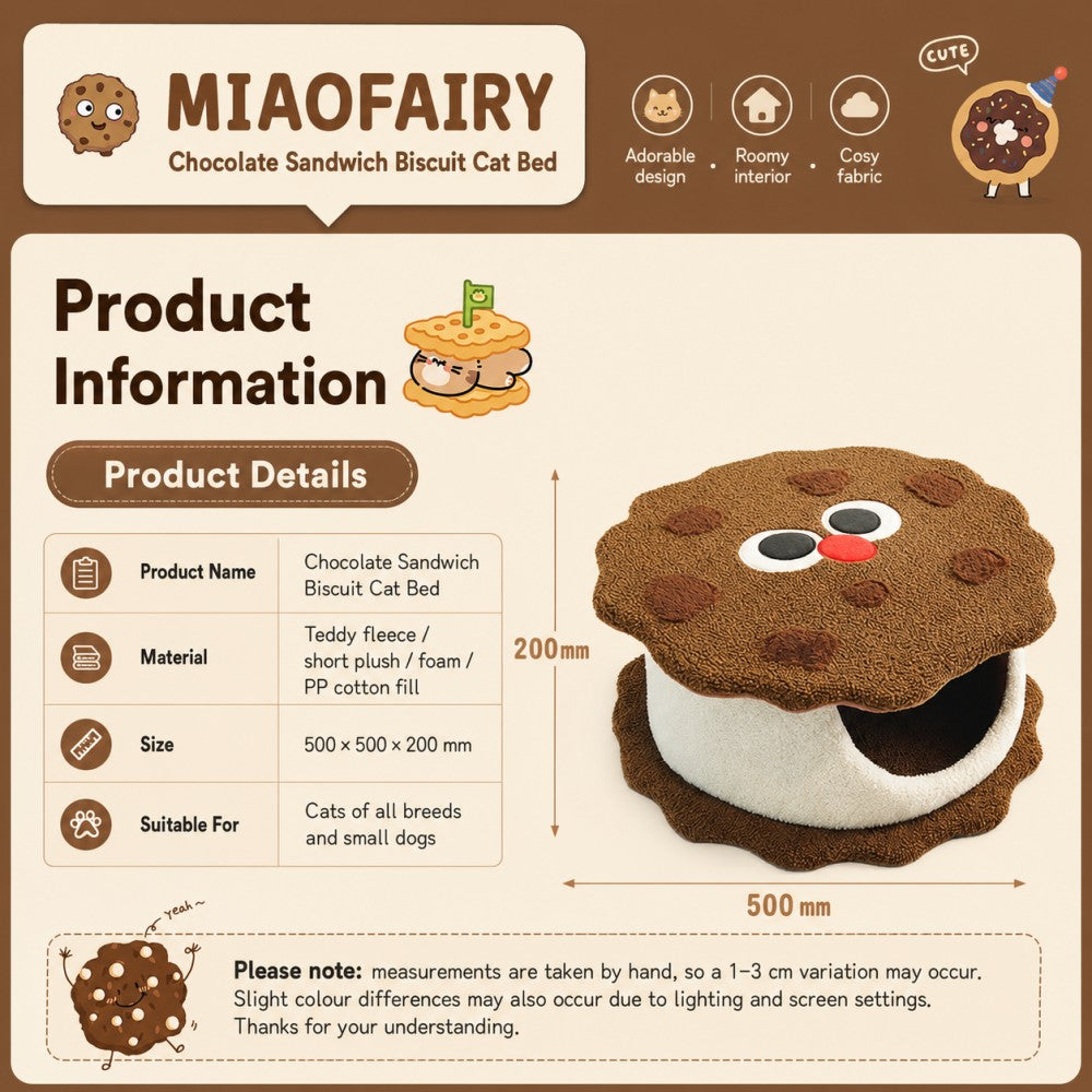 Enclosed Cat Bed Chocolate Cookie House Cozy Warm