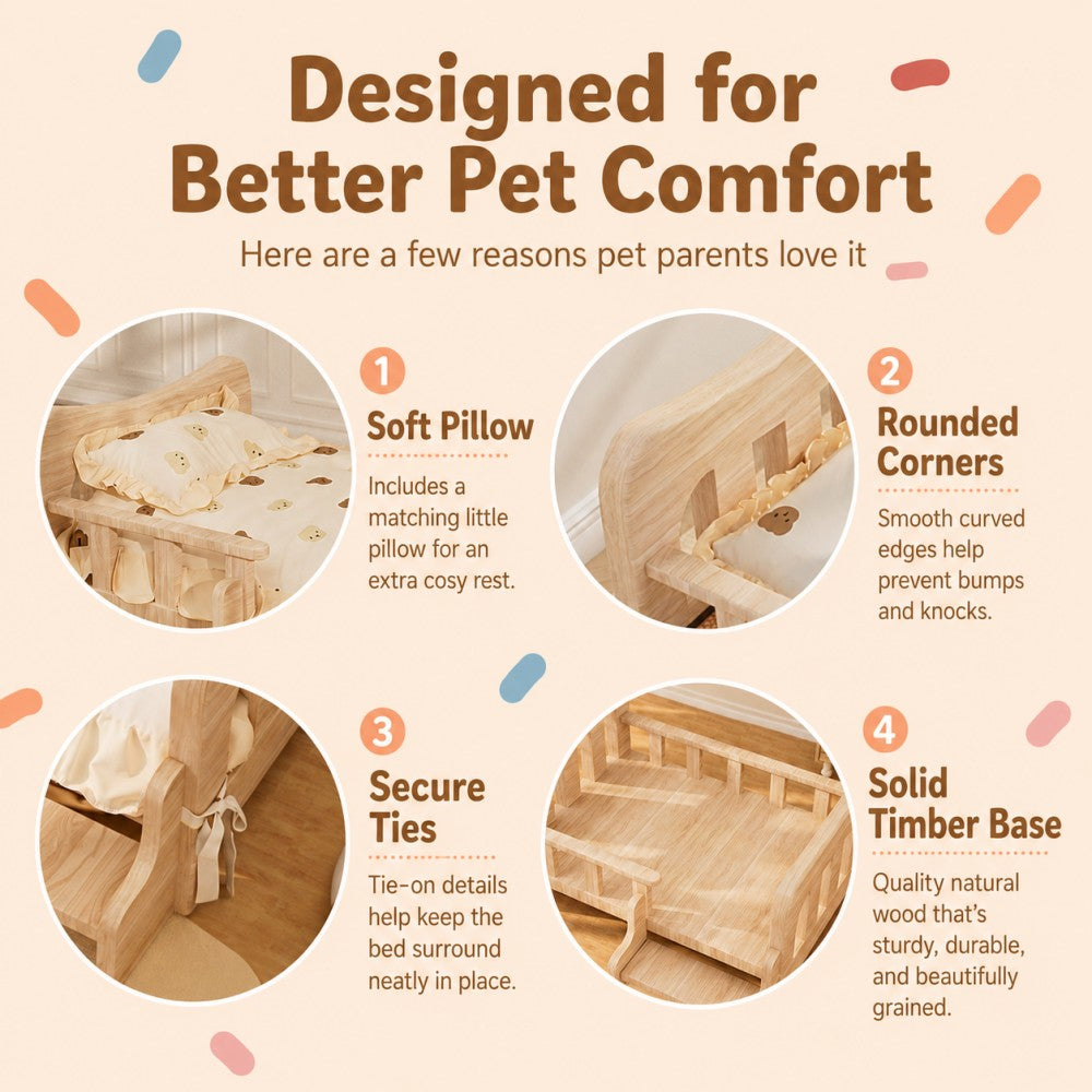 Solid Wood Elevated Pet Bed Sofa for Small to Medium Dogs
