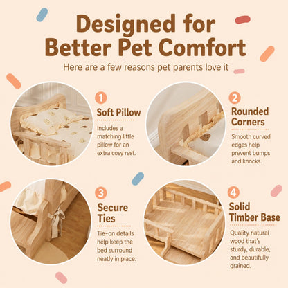 Solid Wood Elevated Pet Bed Sofa for Small to Medium Dogs