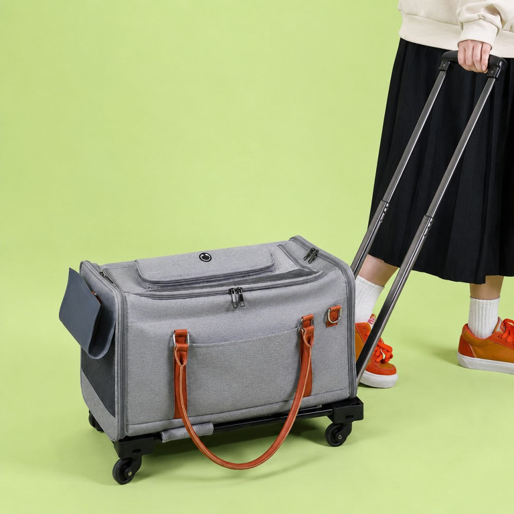 Large Capacity Rolling Pet Carrier Backpack for Cats and Dogs