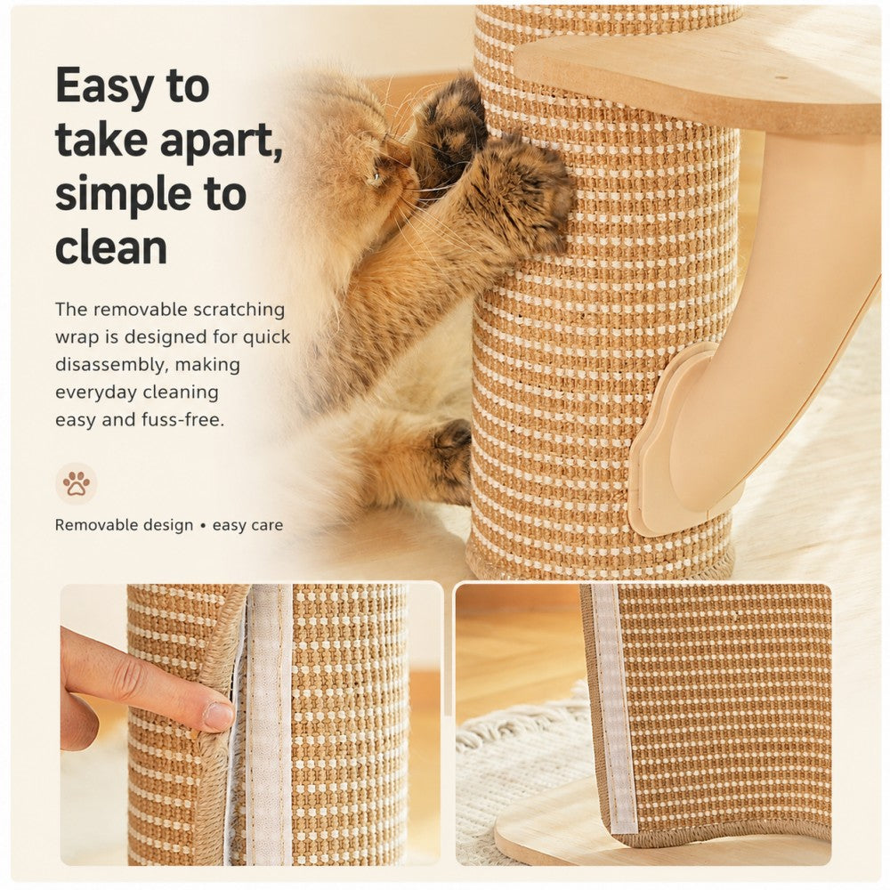 Cat Tree with Condo Scratching Post Interactive Natural Wood Style
