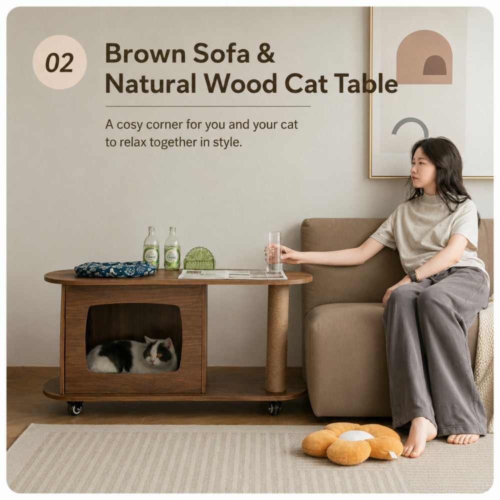Cat-Friendly Coffee Table – Walnut Finish for Small Spaces