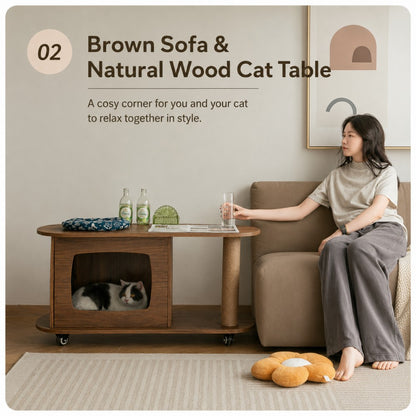 Cat-Friendly Coffee Table – Walnut Finish for Small Spaces