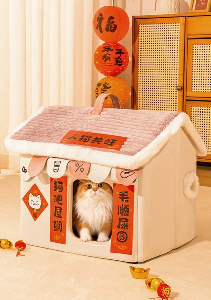 Enclosed Plush Tent Cat Bed Cozy Winter House